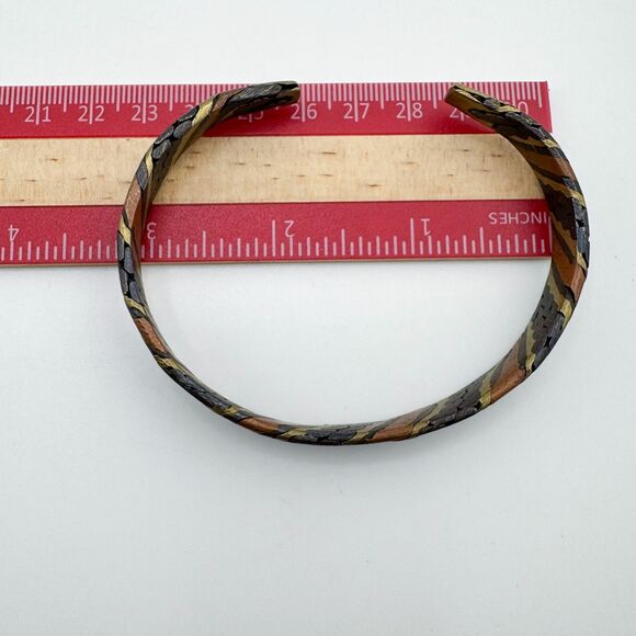 Vintage Copper Brass & Black Enamel Cuff Bracelet Mixed Metal Boho Tribal Rustic - Picture 7 of 7